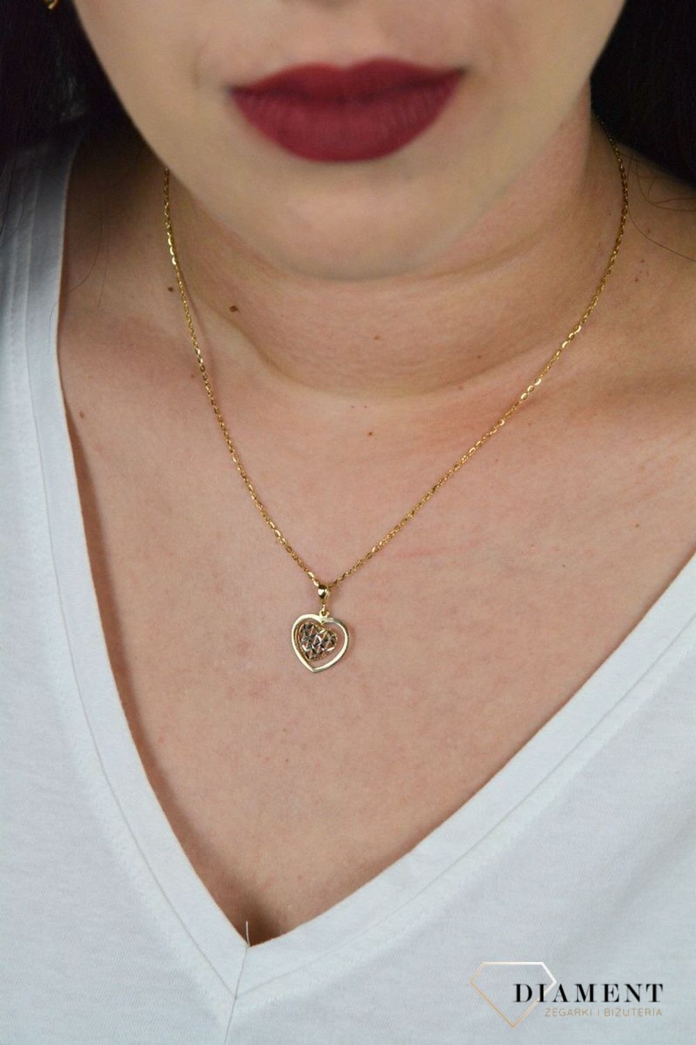 Złota zawieszka 'Dwa serca' z białym złotem ZA 3821.jpg